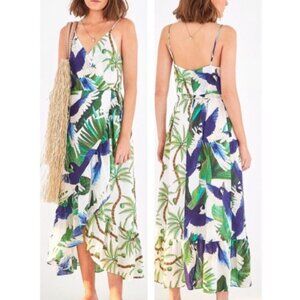 Farm Rio palm and tropical print maxi sleeveless wrap dress XS